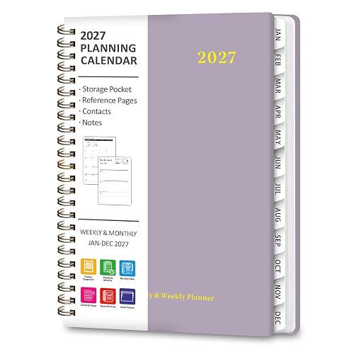 2027 Planner, Weekly and Monthly Calendar Planner Book, A5(6.3'' x 8.5'') | January 2027 - December 2027, Hardcover, Spiral Bound, Inner Pocket, Home School and Office Supplies, New Year Planning