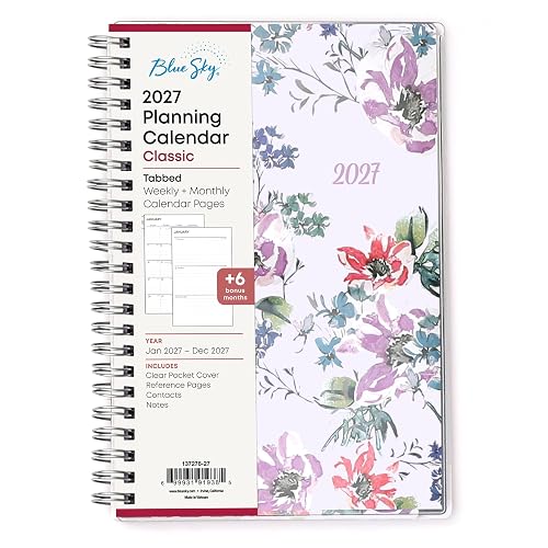Blue Sky 2027 Weekly & Monthly Planner Calendar, 5"x8", Laila | January 2027 - December 2027, Clear Pocket Cover, Durable Twin Wire Binding, Laminated Tabs