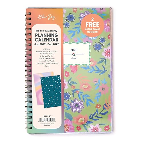 Blue Sky Gen Z 2027 Weekly & Monthly Planner Calendar, 5"x8", Monica | January 2027 - December 2027, Flexible Interchangeable Cover, Durable Twin Wire Binding, Laminated Tabs, Storage Pocket