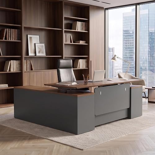 Laxodor 71" L-Shaped Electric Executive Desk, Height Adjustable Standing Desk Sit Stand Workstation with Filing Cabinet, Lockable Drawer, USB Charging Station, for Home Office CEO Manager