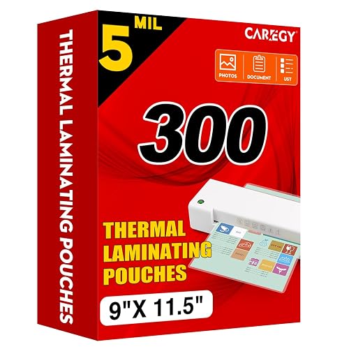CAREGY 300 Pack Laminating Sheets, Holds 8.5 x 11 Inch Sheets,5 Mil | 9 x 11.5 Inches Thermal Laminating Pouches for Laminator, Clear, Letter Size, Office and School Supplies