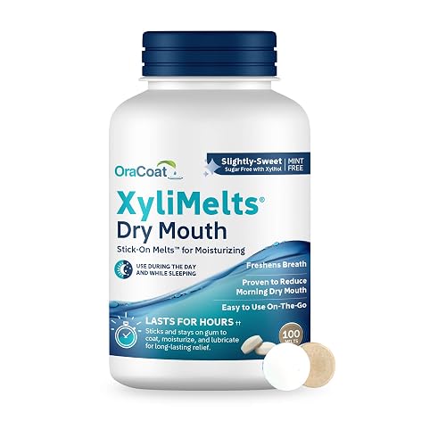 Oracoat XyliMelts for Dry Mouth Night Time or Day - Moisturizing Dry Mouth Adhering Discs, Sugar Free with Xylitol, 100 Count, Slightly Sweet Flavor, 8-Hour Relief