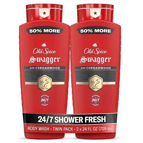 Old Spice Body Wash for Men, Long-Lasting Swagger Scent, 24 fl oz Pack of 2 | Cedarwood & Lime Notes | 24/7 Shower Fresh & Deep Cleansing | Refreshing Lather & Moisturizing Formula | Red Collection