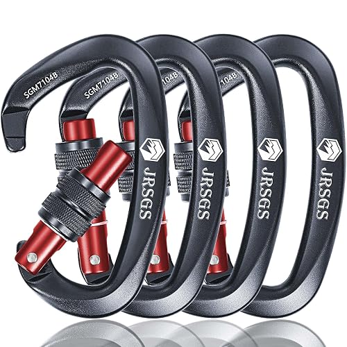 JRSGS Climbing Carabiner Clips,Locking Carabiner for Camping,Rescue,Hunting | UIAA Certified 25KN Climbing Carabiner,Screw lock Large Clips,Locking Carabiners for Rappelling, Mountaineering, D Shaped