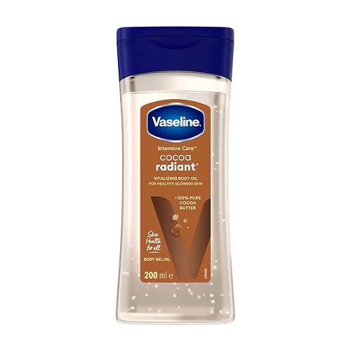 Vaseline Intensive Care Cocoa Radiant for Glowing Skin Body Gel Oil Made with Pure Cocoa Butter + Replenishing Oils 6.8 fl oz
