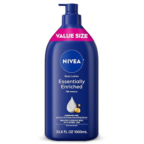 NIVEA Essentially Enriched Body Lotion Very Dry Skin, Almond Oil 33.8 Fl Oz | Value Size, Quick-Absorbing 72-Hour Moisture Cream for Dry Skin with Hyaluronic Acid, Dermatologically Tested
