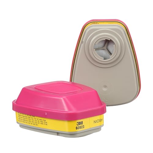 3M P100 Respirator Cartridge/Filter 60923, NIOSH Approved, 1 Pair | Helps Protect Against Organic Vapors, Acid Gases, and Particulates, Magenta/Yellow