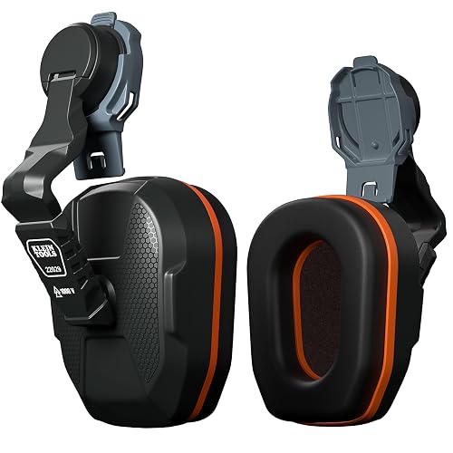 KLEIN TOOLS 22029 Non-Conductive Hard Hat Earmuffs | Hearing Protection Earmuffs Up to 27dB NRR, Compatible with Full Brim, Cap Style, and Safety Helmets, Soft Foam Cushion