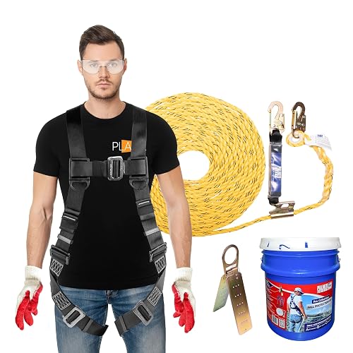 ATERET V5501 Roofing Bucket I 50 ft. Vertical Lifeline Assembly, Reusable Anchor, 5 Gallon Bucket, Safety Harness Kit