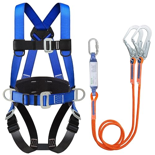 DIJJIG Full Body Safety Harness Kit OSHA/ANSI Compliant for Roofing | Includes internal shock-absorbing lanyard, orange harness for construction, durable and ready for fall protection