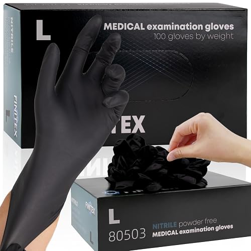FINITEX Black Nitrile Disposable Gloves 5mil Medical Exam 100PCS,L | Powder-free, Latex-free, Medical-grade,Food-grade,Industrial-grade,Black,Thick,Comfortable fit,Examination,Food,Cleaning