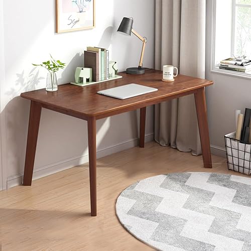 IOTXY Simple Wooden Writing Desk - 39" W PC Laptop Computer Table, Walnut | Nordic Minimalist Style, MDF Tabletop, Solid Wood Legs, Home Office Workbench, Live Broadcast Workstation, 10-Min Assembly
