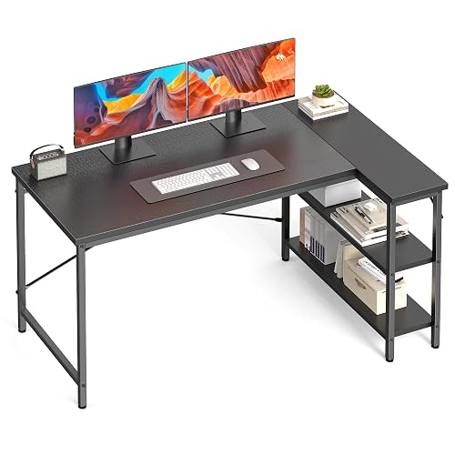 OLIXIS 39 Inch L Shaped Desk, Corner Computer Gaming Desks with Shelves | Home Office Writing Working Study PC Table for Bedroom Dorm, Reversible Design, Black