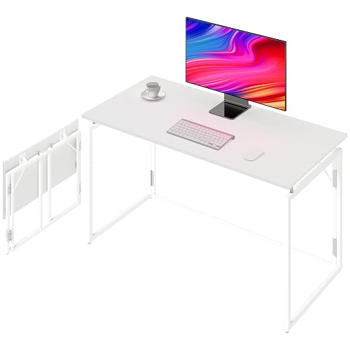 alawooder 39.4" Folding Desk: No Assembly, Wood Top for Small Spaces | 39.4 in dual-monitor workspace, holds 150 lbs, folds flat to 2.3 in, splash-proof top, home office or gaming
