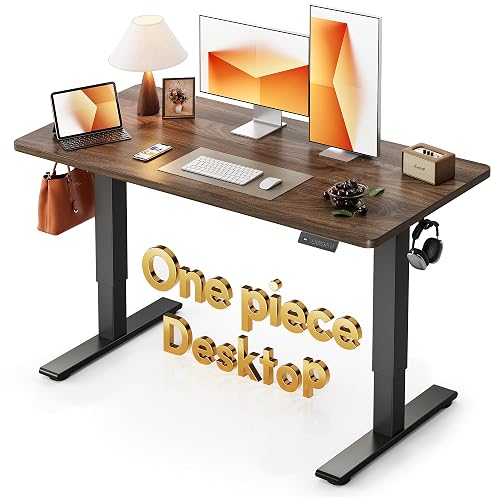 CubiCubi 48 x 24 Electric One-Piece Standing Desk, Black Walnut | Whole-Piece Desktop, Seamless Design, Height Adjustable Computer Desk, Sit Stand up Home Office Workstations
