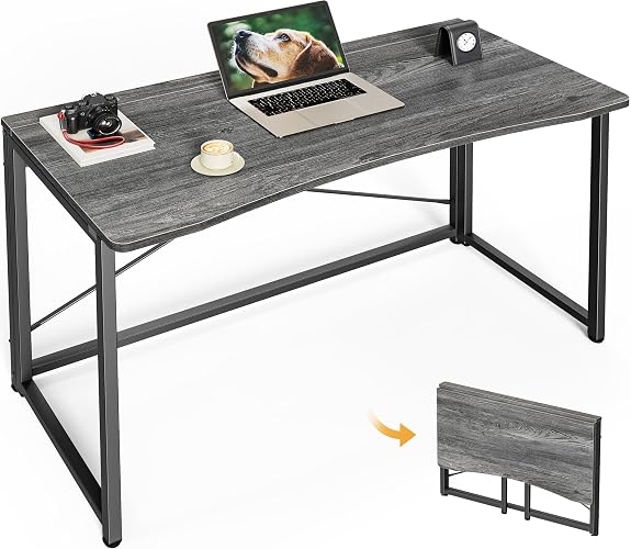 Huuger Folding Desk for Small Spaces, 39.4 Inch Foldable Computer Table | Easy Assembly, Small Writing Work Office Computer Desk, for Home Office, Study, Bedroom, Dorm, Space Saving, Grey
