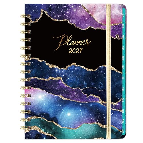 2027 Planner - Weekly & Monthly Planner 2027, JAN 2027 - DEC 2027 | 6.4" x 8.5", Planner 2027 Weekly and Monthly with 12 Monthly Tabs, Back Pocket, Twin-Wire Binding, Elastic Closure