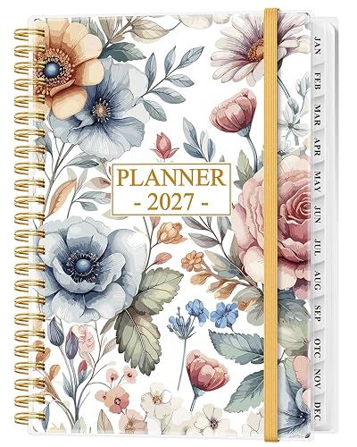 2027 Planner, Calendar Planner, Jan 2027 - Dec 2027, Weekly and Monthly | 6.4" x 8.5", Agenda with Inner Pocket, Elastic Band, Colorful Large Flower