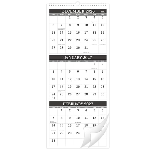 2027 Wall Calendar - 3-Month Wall Calendar Display, 11.25" x 26" | Jan. 2027 - Dec. 2027, 2027 Calendar Display (Folded in a Month) - Classic Black