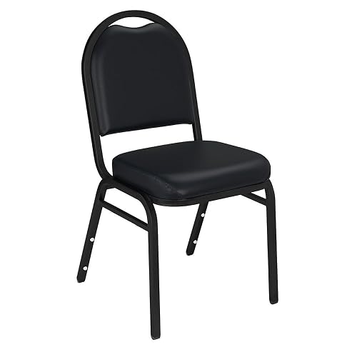 NPS 9210-BT Vinyl-upholstered Dome Back Stack Chair with Steel Black Sandtex Frame, 300-lb Weight Capacity, 18" Length x 20" Width x 34" Height, Black