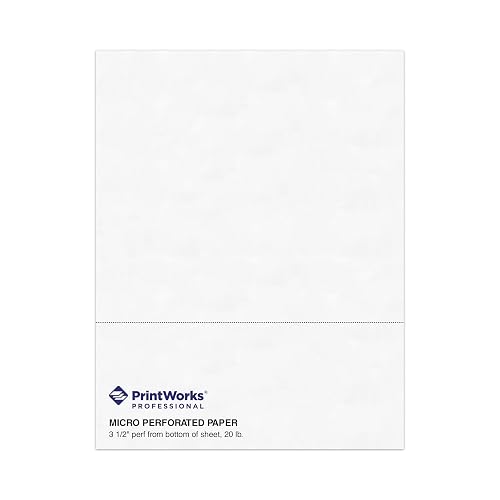PrintWorks Professional 3 1/2" Horizontal Perforated Paper 8.5” x 11” - Perfect for W-2, 1099, & Statement Use - Made in The USA - 500 Sheets - 20 lb - Printer Compatible - White (04128)