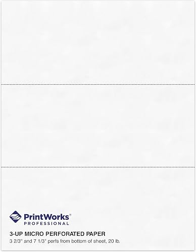 PrintWorks Professional 3 Part Perforated Paper 8.5” x 11” - Perfect for W-2, 1099, & Statement Use - Made in the USA - 500 Sheets - 20 lb - Printer Compatible - White (04120) (Pack of 5)