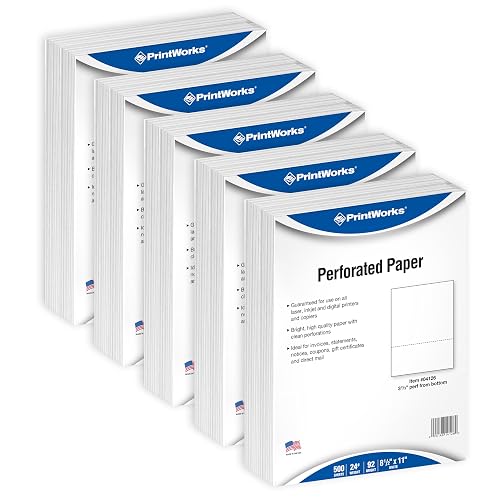 PrintWorks Professional 3 2/3" Horizontal Perforated Paper 8.5” x 11” - Perfect For W-2, 1099, & Statement Use - Made in the USA - 2500 Sheets - 20 lb - Printer Compatible - White (04124C)