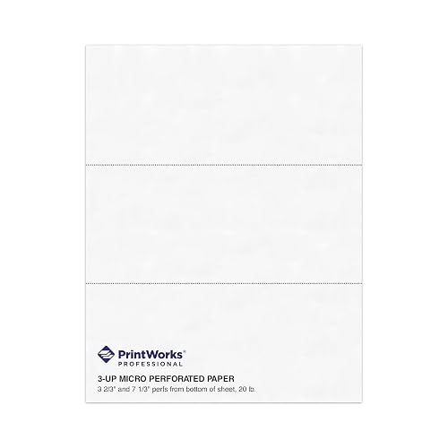 PrintWorks Professional 3 Part Perforated Paper 8.5” x 11” - Perfect for W-2, 1099, & Statement Use - Made in the USA - 500 Sheets - 20 lb - Printer Compatible - White (04120)