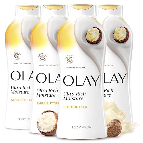 Olay Body Wash for Women, Ultra Moisture, 24hr Moisturizing, Hydrating & Refreshing, B3 Vitamin Complex, Free of Parabens & Phthalates, for All Skin Types, Shea Butter Scent, 22 fl oz (Pack of 4)