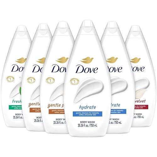 Dove Body Wash Value-Size Variety 6-Pack – Hydrate, Gentle Pamper, Fresh Care, and Silky Velvet, Family Pack, 25.36 Oz Each