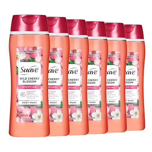 Suave Moisturizing Body Wash, with Wild Cherry Blossom and Vitamin E Extract, No Parabens, No Phtahaltes, 18 Oz Pack of 6