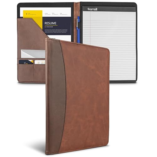 Samsill Two-Tone Padfolio Portfolio Folder, Professional Resume and Document Organizer with 8.5 x 11 Writing Pad, Business Card Pockets and Pen Holder, Faux Leather, Brown/Dark Brown
