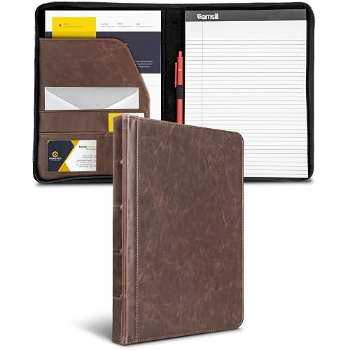 Samsill Vintage Zipper Padfolio, Faux Leather Portfolio Organizer with 8.5 x 11 Writing Pad, Interior Pockets, Pen Loop and Tablet Pocket, Dark Brown