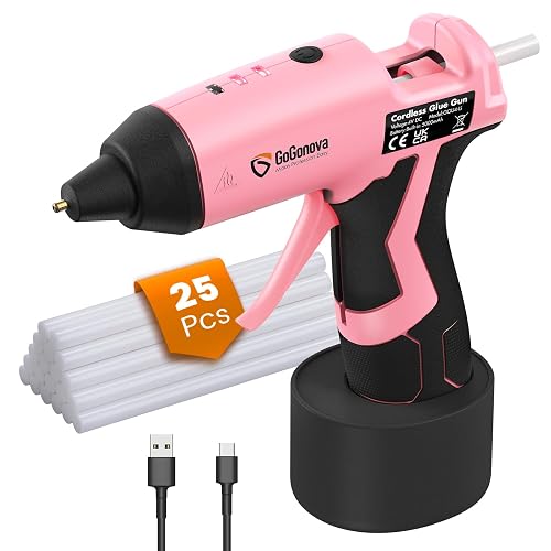 GoGonova Cordless Hot Glue Gun Kit, 5Ah Battery, Includes 25 Glue Sticks | 15s Fast Preheating, Glue Gun and Sticks Set, Smart Power-off, Anti-Drip for School Crafts, DIY Arts, Home Repairs