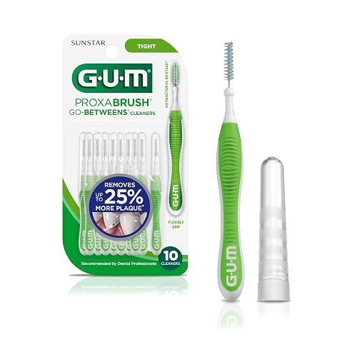 GUM Proxabrush Go-Betweens - Tight - Interdental Brushes - Soft Bristled Dental Picks for Plaque Removal Health - Safe for Braces & Dental Devices, 10ct