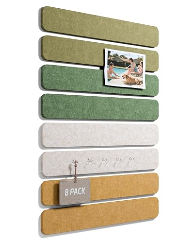 Fluxynara 13" x 2" Felt Wall Panels, Olive Grove | 8-Pack Includes 50 Push Pins and Adhesive Tabs for Photos, Notes and Decor in Bedroom Doors, Home Office or Studios