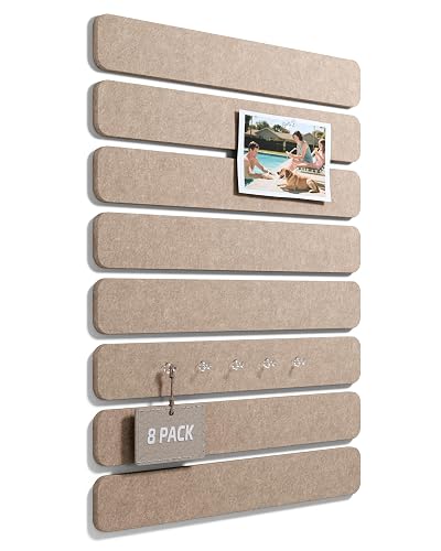 Fluxynara 13" x 2" Felt Wall Panels, Khaki | 8-Pack Includes 50 Push Pins and Adhesive Tabs for Photos, Notes and Decor in Bedroom Doors, Home Office or Studios