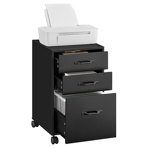 VASAGLE Mobile File Cabinet, 3 Drawers Filing Cabinet with Wheels | Home Office, for A4/Letter Sized Documents, Ink Black, UOFC065B16