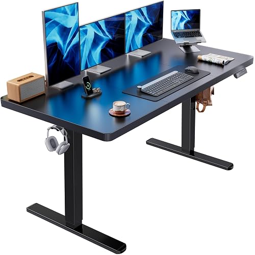 HUANUO 60 x 30 Inch Large Electric Standing Desk, Brushless Motor, Black | 30 Inch Deep Desktop, 220 lb Capacity, 4 Memory Presets, Cable Tray, Dual Hooks, Height 27.9–46.5 Inch; Ships In 2 Packages