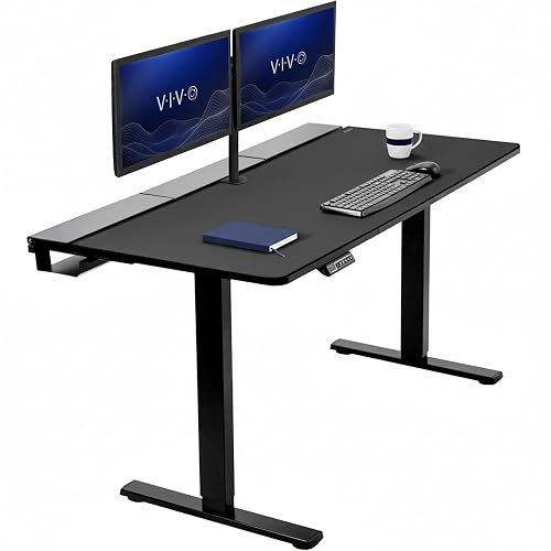 VIVO Black 60 x 30 in Standing Desk, DESK-KIT-1B6-P3B | Electric, Holds 220 lbs, Sit Stand, Height Adjustable, Cable Tray, Full-Size Mouse Pad, Office Furniture, Black Frame