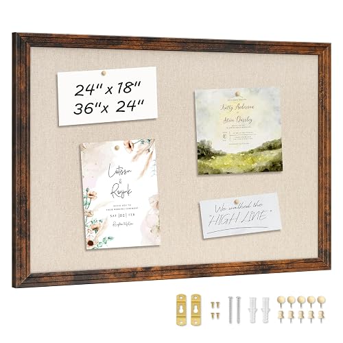 DOLLAR BOSS 24"x18" Linen Cork Board Decorative Bulletin Board, Brown | Wood Frame, Fabric Wall Pin Board, For Walls Memo Display, Office, Home & School Decor