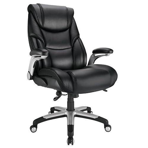 Realspace® Torval Big & Tall Bonded Leather High-Back Computer Office Chair, Black/Silver, BIFMA Compliant
