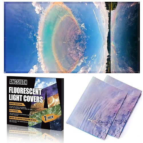 ANGSYLTH 2 Pcs Fluorescent Light Covers, 4x2 Feet Covers for Ceiling Lights | Magnetic Light Filters for Classroom, Office, Hospitals, Home (Blue Sky - Rainbow)