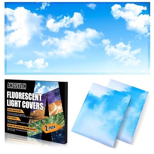ANGSYLTH 2 Pcs Fluorescent Light Covers, 4x2 Feet Covers for Ceiling Lights | Magnetic Light Filters for Classroom, Office, Hospitals, Home (Blue Skies & White Clouds)