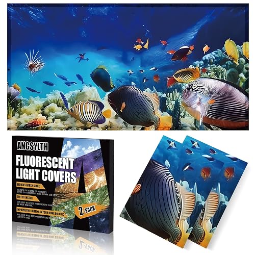 ANGSYLTH 2 Pcs Fluorescent Light Covers, 4x2 Feet Covers for Ceiling Lights | Magnetic Light Filters for Classroom, Office, Hospitals, Home (Underwater World)
