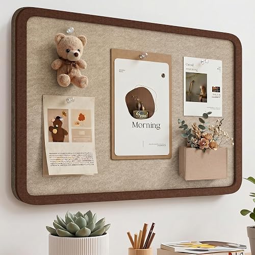 KERRAM Bulletin Board Decorative Felt Foldable Vision Photo Pin Boards | 24 x 18 inches Brown Cork Board Alternative for Walls, Office, Home, Classroom,with Pushpins ＆ Small Storage Bag