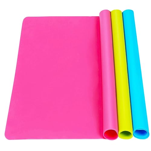 3 Pcs Silicone Mats Sheets Silicone Mats for Crafts Resin Jewelry Molds | 15.7" x 11.8" Silicone Playdoh Nail Art Mat Placemat (Blue & Rose Red & Green), Non-Stick, Heat Resistant