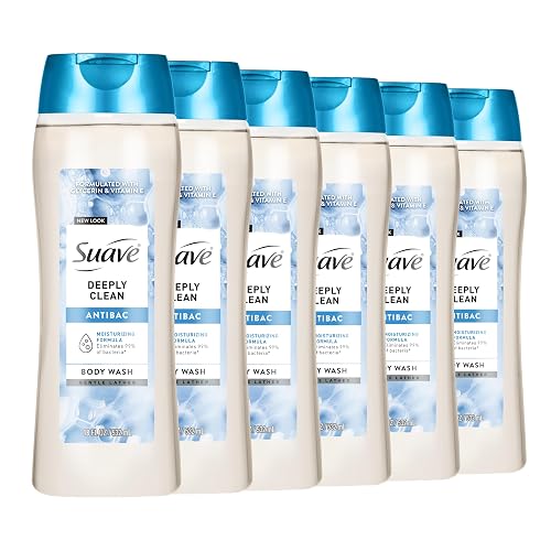 Suave Deeply Clean Antibacterial Body Wash, Glycerin, 18 fl oz, 6-Pack | Glycerin and vitamin E infused antibacterial body wash that eliminates 99% of bacteria for soft, long-lasting clean skin