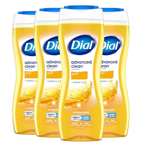 Dial Body Wash, Hydraclean Complex & Vitamin E, Gold, 16 Fl Oz, 4-Pack | Gentle formula, Leaves skin feeling nourished, Dermatologist tested, No parabens or sulfates, Advanced clean