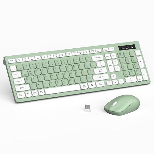 Wireless Keyboard and Mouse Combo Silent for Office and Home(Avocado Green) | 2.4G Full Size Silent Cordless Keyboard with Tilt Legs,3-Level DPI Quiet Mouse,for Windows/Mac OS/Desktop/Laptop/PC